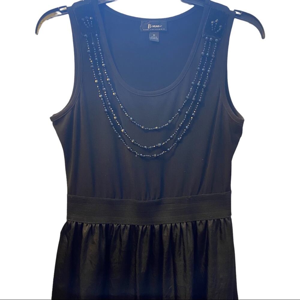 B Wear Black Cocktail Shiny Dress Size Medium Beaded Necklace Shimmer Black